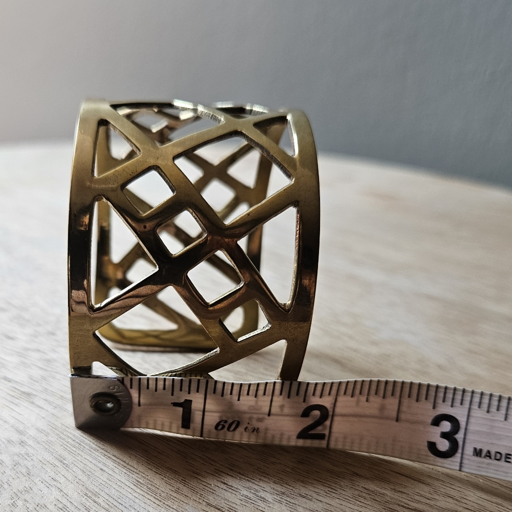Bisjoux Gold Geometric Openwork Brass Cuff - Picture 6 of 7